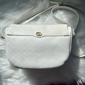 Vintage 1980’s Gucci Ophidia GG half moon leather white/gold bag